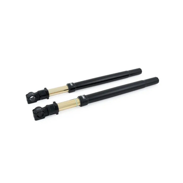 Two black and gold hydraulic cylinders.